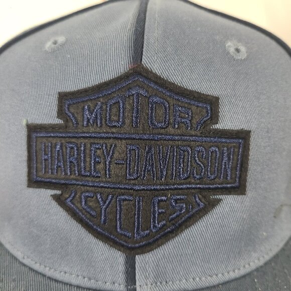 Harley Davidson Motor Cycle Fitted Hat Size 7 1/4" Woven Blue NWT - Picture 3 of 8